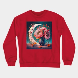 Watercolor flowers with crescent moon Crewneck Sweatshirt